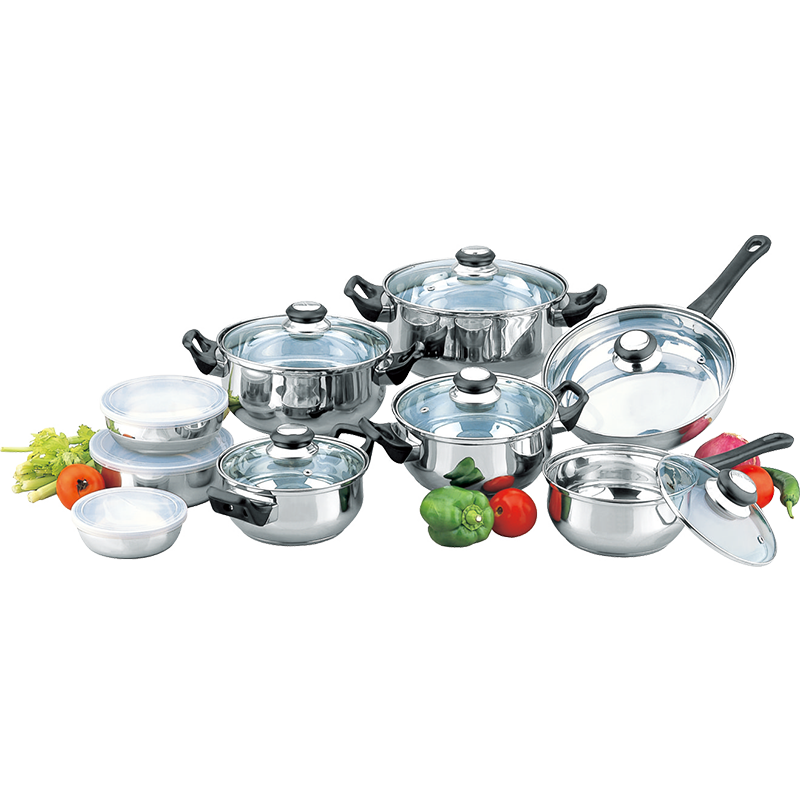 Stainless Steel 18-Piece Cookware Set, Belly shape cookwar set