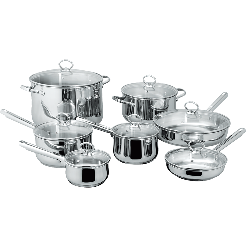 Stainless Steel 14-Piece Cookware Set, Belly shape cookwar set