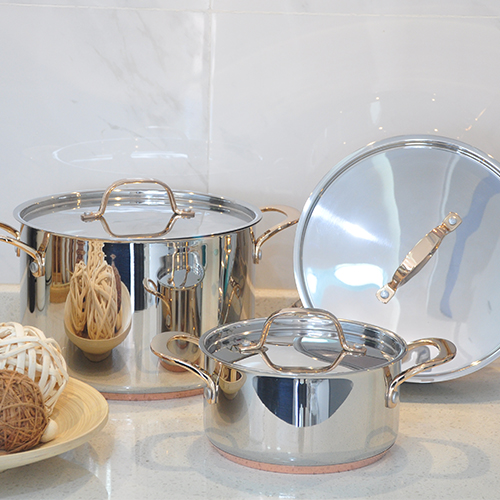SS Cookware with copper bottom, Golden-plated for the handle