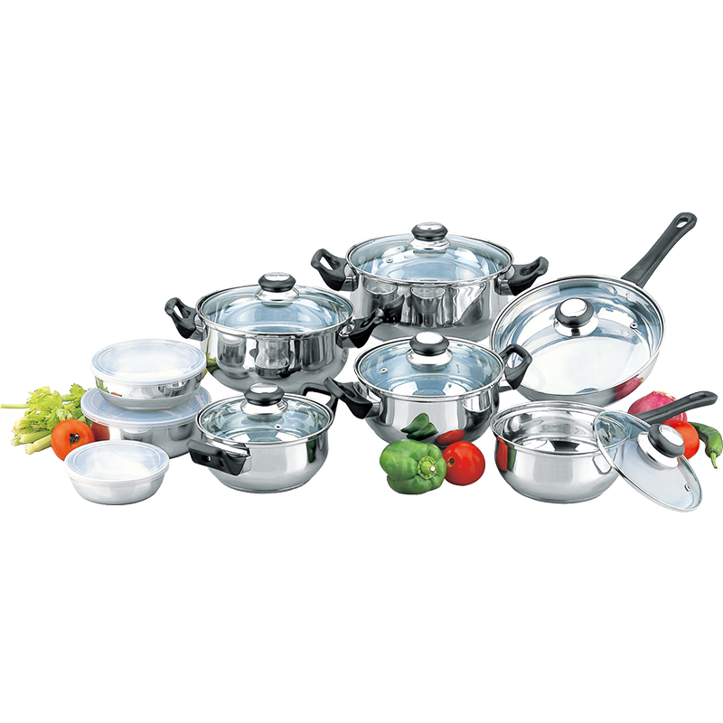 Stainless Steel 18-Piece Cookware Set, Belly shape cookwar set