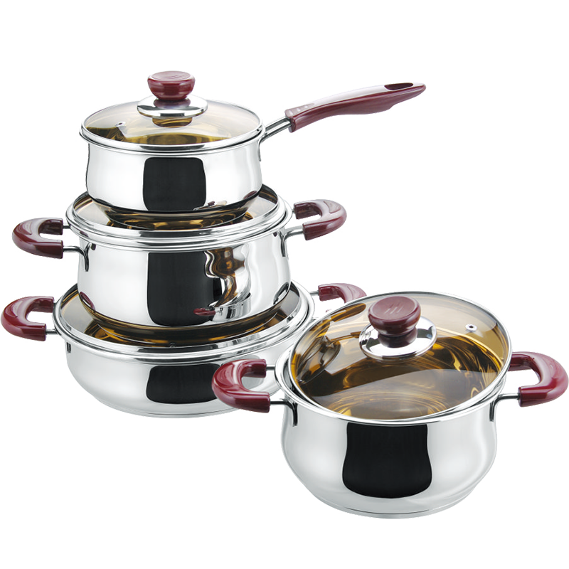 Stainless Steel 8-Piece Cookware Set, Belly shape cookwar set