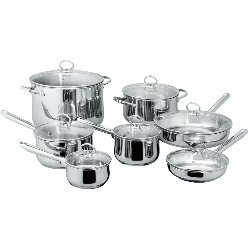 Stainless Steel 14-Piece Cookware Set, Belly shape cookwar set