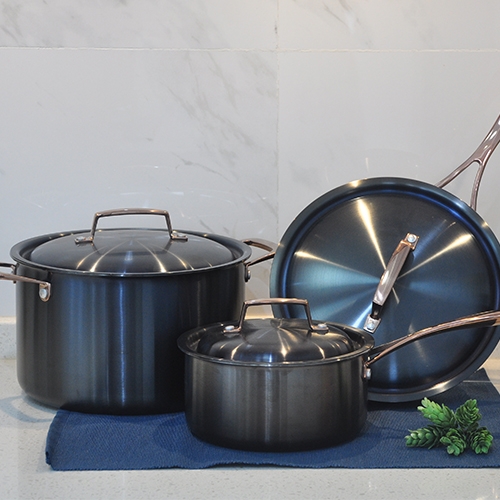 Tri-ply SS clad Cookware Set, Titanium-plated in Black