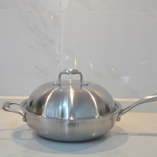 Tri-ply SS clad Wok, Chinese Wok, Deep Saute pan with lid
